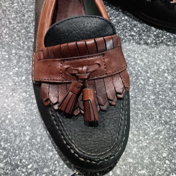 HS Trask Men 8.5 M Brown Black Leather Kiltie Tassel Handsewn Dress Loafer USA‎ - Picture 3 of 7